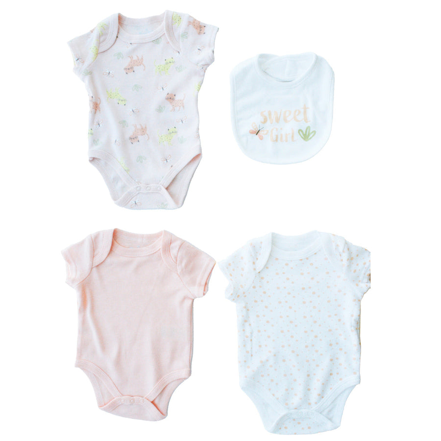 4Pc Set 3Bodysuits Bib Ni&ntilde;a